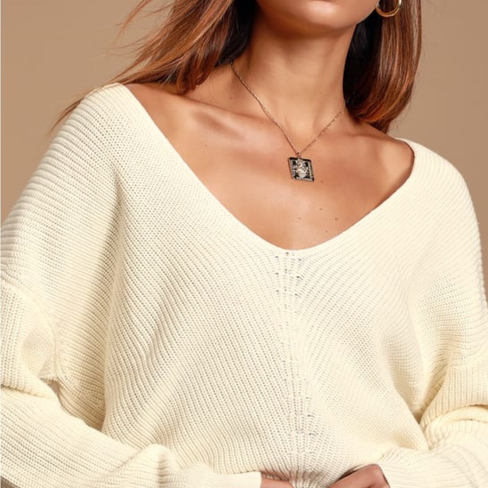 Lulus Elegant Cream V-Neck Sweater